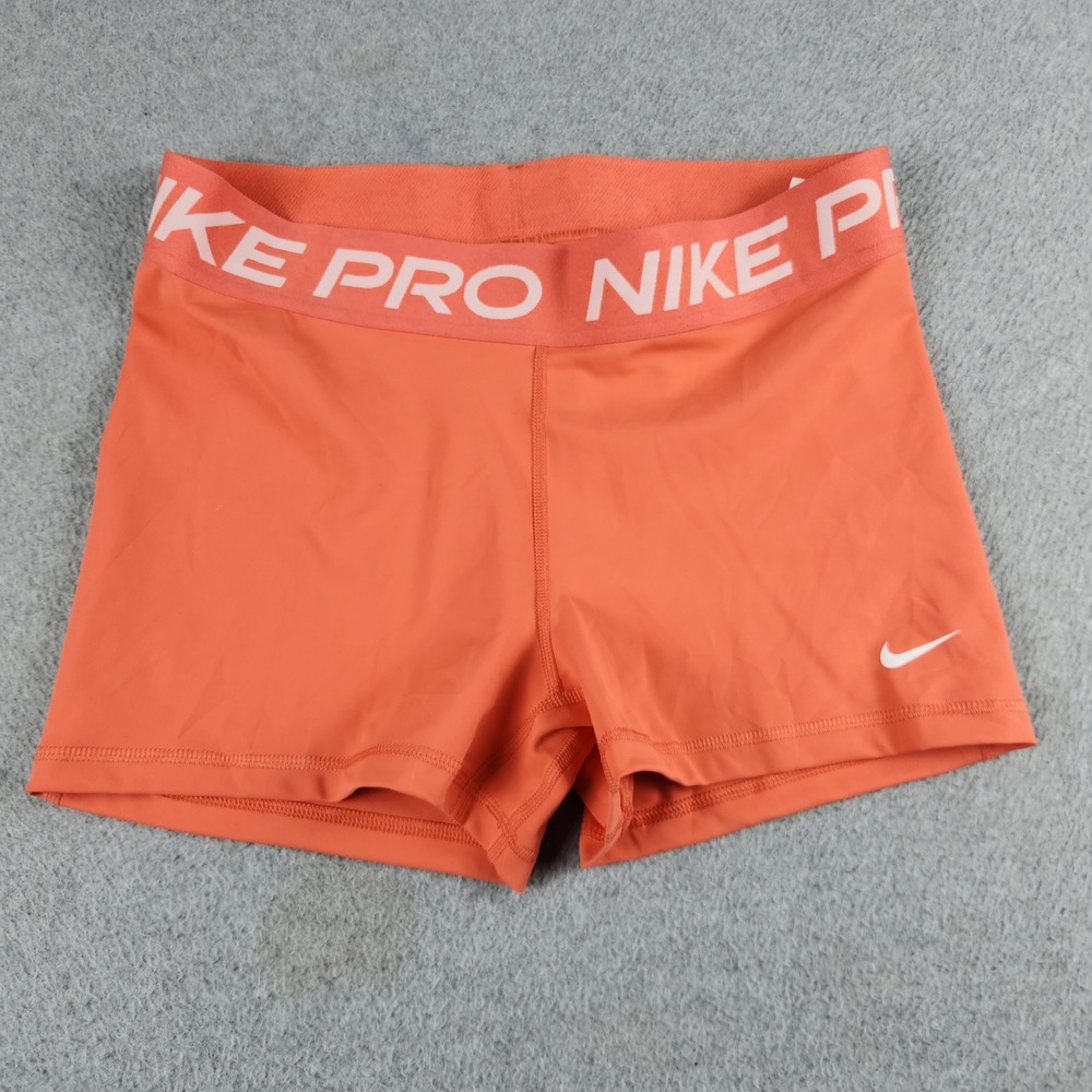 Nike Pro Shorts Women Large Orange Dri-FIT Compression Athletic Gym Swoosh Logo